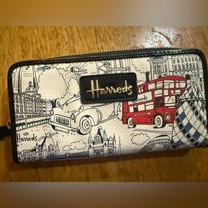 Harrods Cityscape Zip Around Wallet with Red and Blue Accents